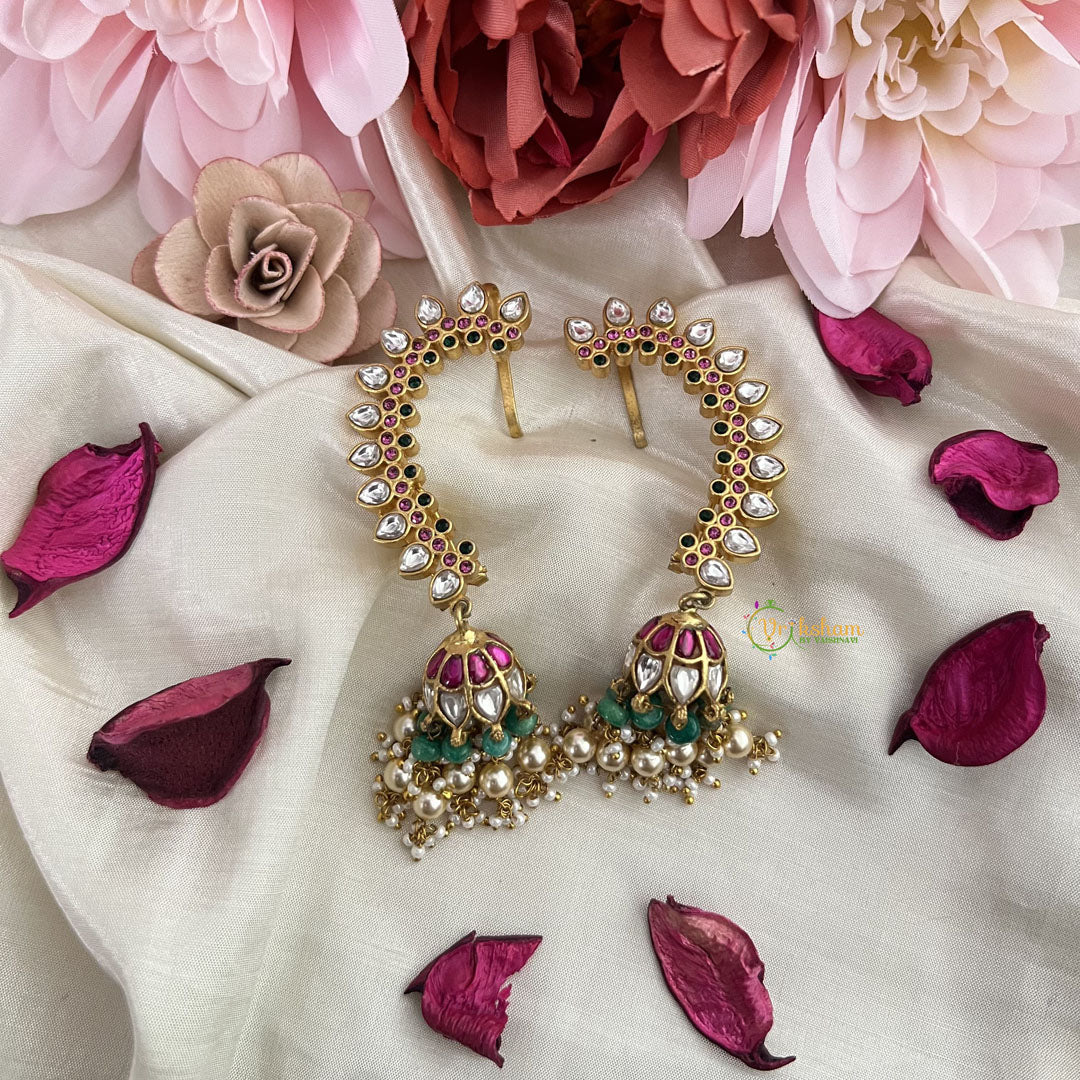 Vriksham Unique Cuff Jhumka-Aqua Green & Off White Beads-J3217
