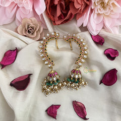 Vriksham Unique Cuff Jhumka-Aqua Green & Off White Beads-J3217