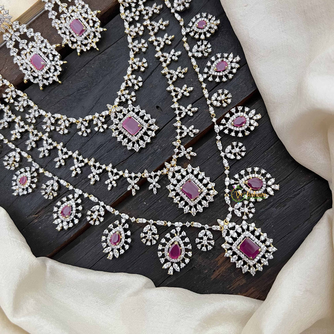 Vriksham Royal Radiances 3 Layered American Diamond Bridal Haram-Red-G20195