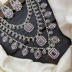 Vriksham Royal Radiances 3 Layered American Diamond Bridal Haram-Red-G20195