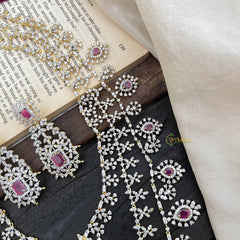 Vriksham Royal Radiances 3 Layered American Diamond Bridal Haram-Red-G20195
