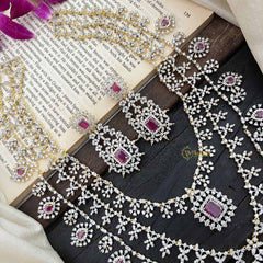 Vriksham Royal Radiances 3 Layered American Diamond Bridal Haram-Red-G20195