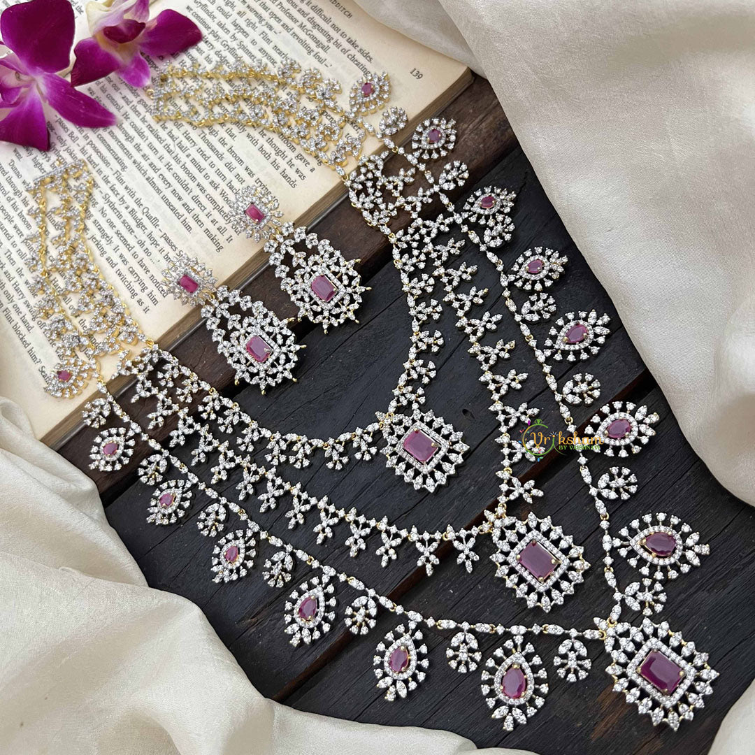Vriksham Royal Radiances 3 Layered American Diamond Bridal Haram-Red-G20195