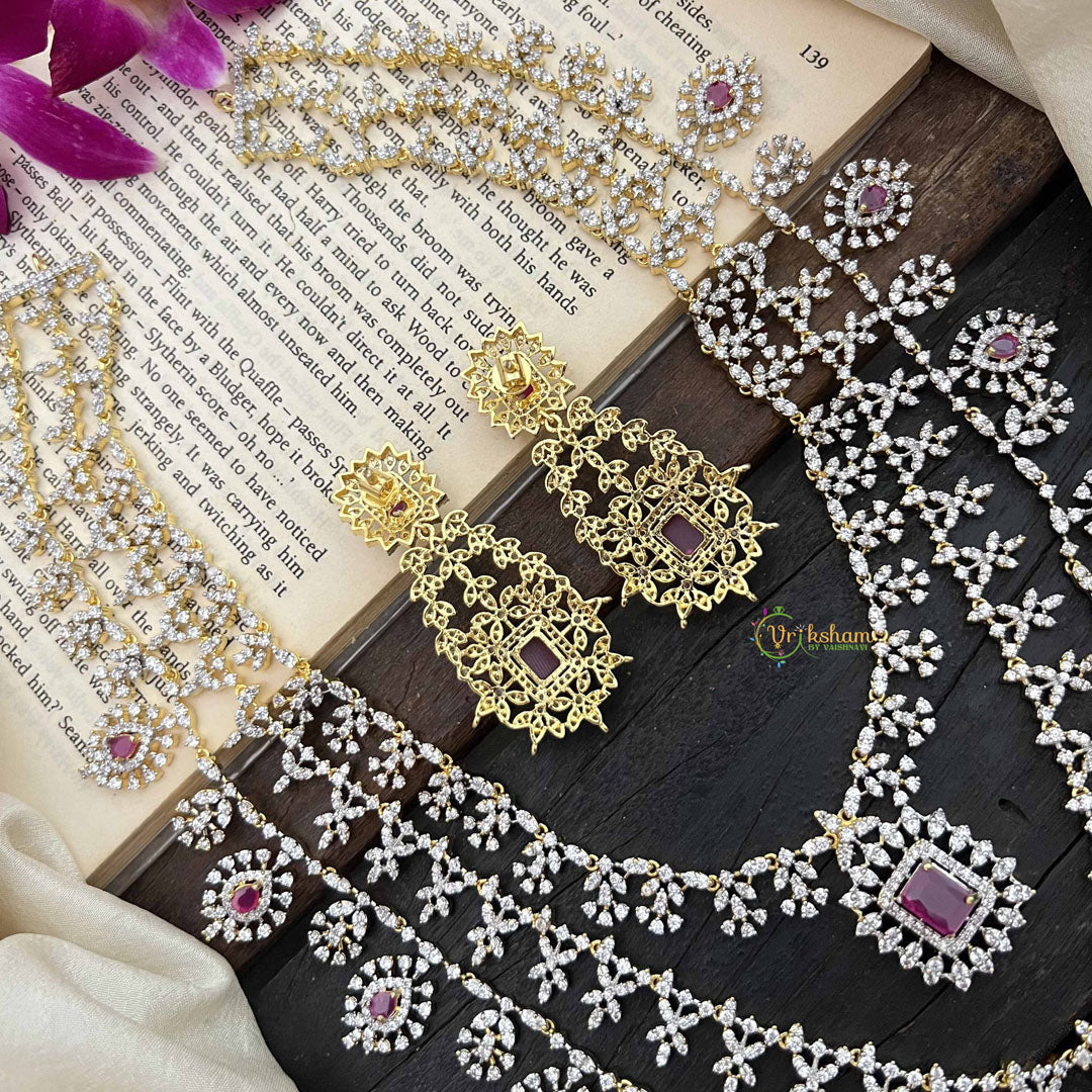 Vriksham Royal Radiances 3 Layered American Diamond Bridal Haram-Red-G20195
