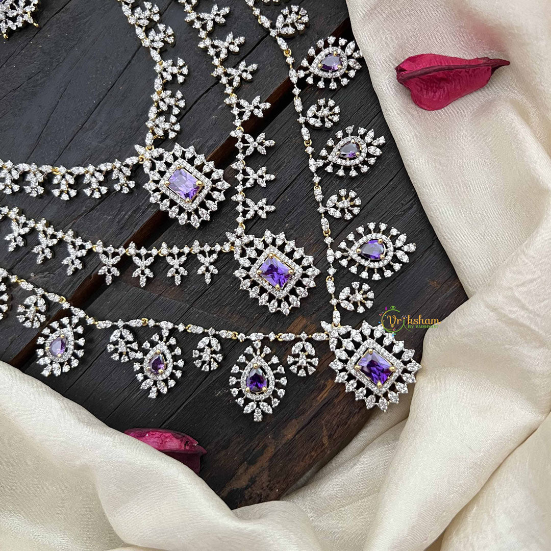 Vriksham Royal Radiances 3 Layered American Diamond Bridal Haram-Purple-G20237