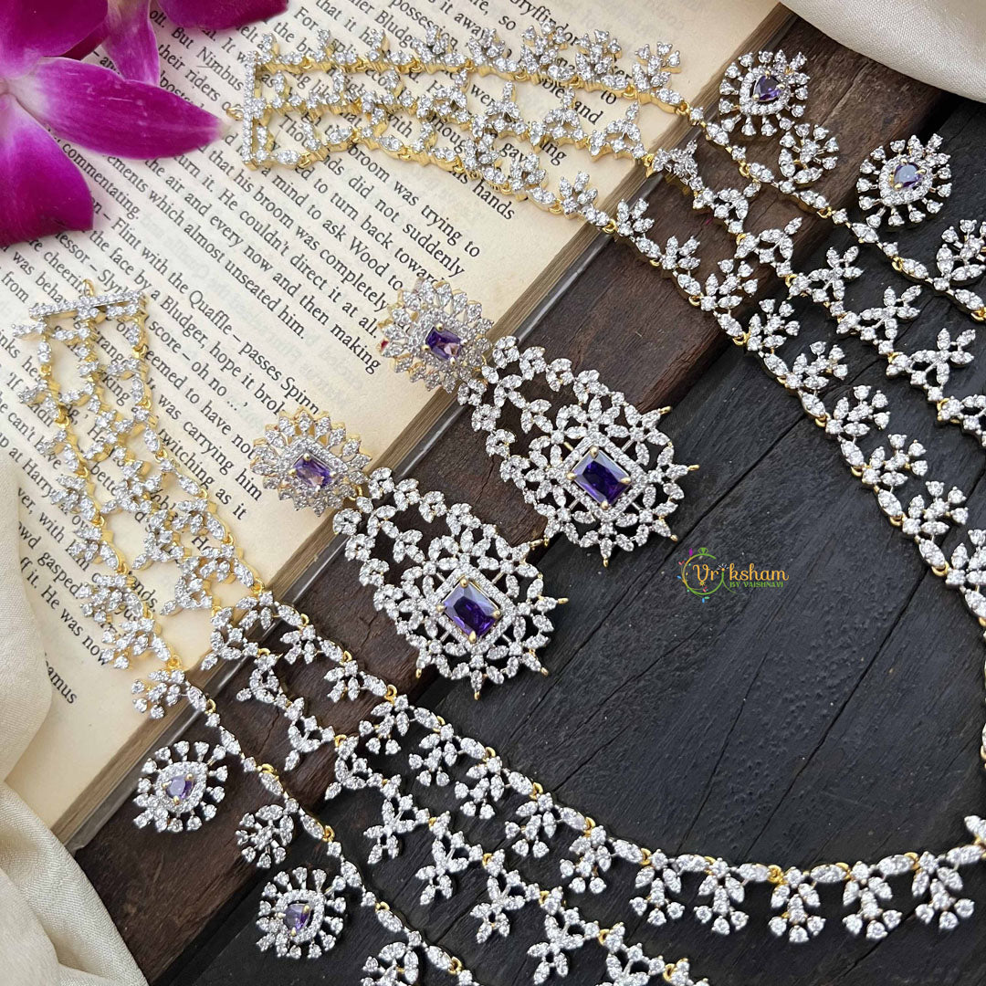 Vriksham Royal Radiances 3 Layered American Diamond Bridal Haram-Purple-G20237