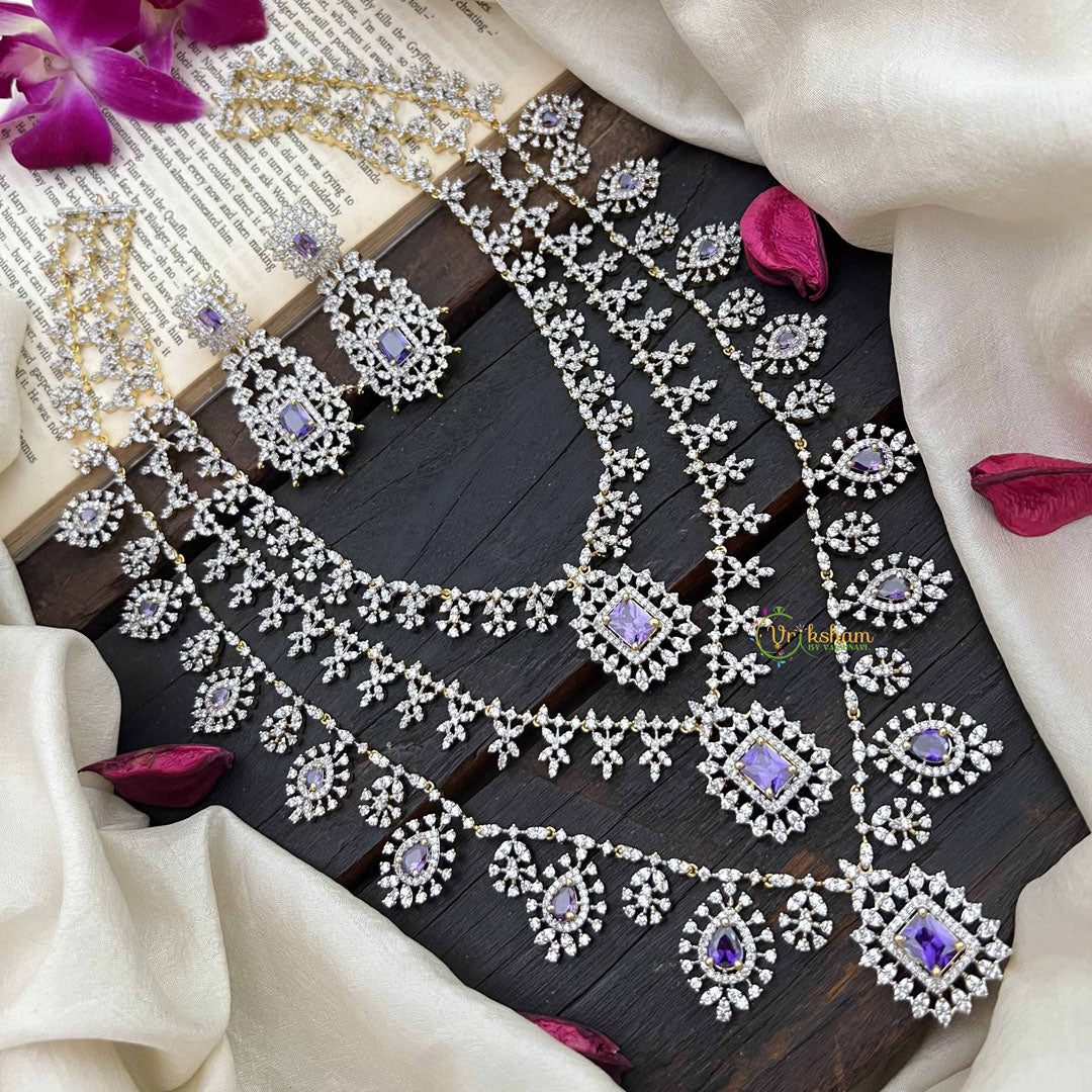 Vriksham Royal Radiances 3 Layered American Diamond Bridal Haram-Purple-G20237