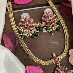 Gold Look Alike Floral Addigai-Red-Green Bead-Pearl-G14726