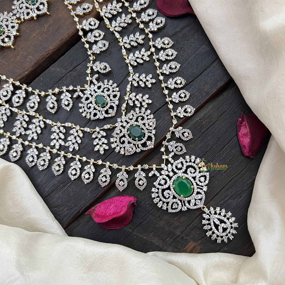 Vriksham Elegant Green Stone Embellished Statement AD Bridal Haram-G20238
