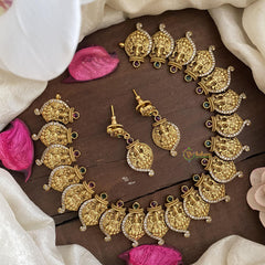 Simple Gold Alike Lakshmi Coin AD Stone Neckpiece-G14714