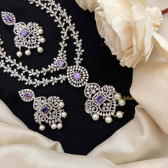 Vriksham Double Layered American Diamond With Pearl-Embellished Pendant Short Neckpiece-Purple-G21571