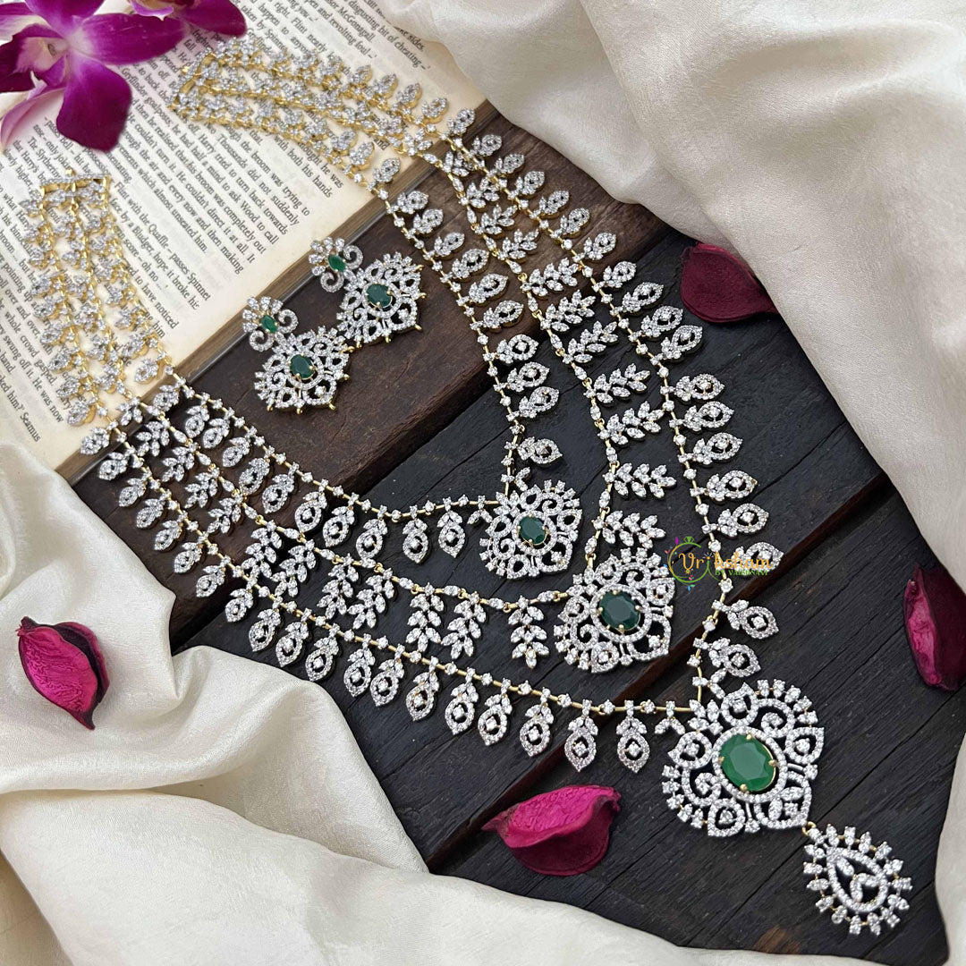 Vriksham Elegant Green Stone Embellished Statement AD Bridal Haram-G20238
