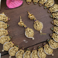 Simple Gold Alike Lakshmi Coin AD Stone Neckpiece-G14714