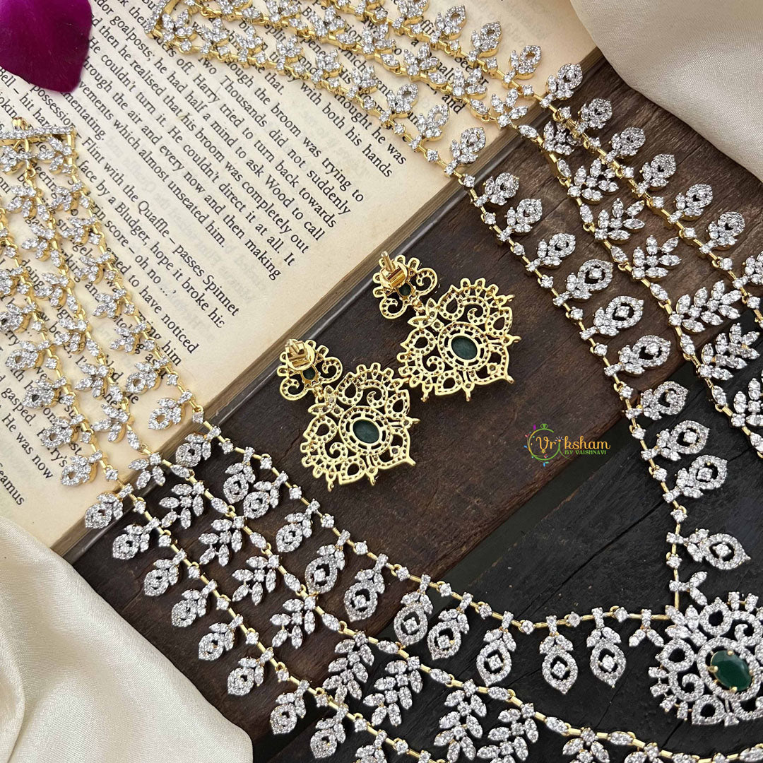 Vriksham Elegant Green Stone Embellished Statement AD Bridal Haram-G20238