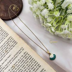 Vriksham Minimalist Gold Look Alike Anti Tarnish White Boho Necklace Chain-Aqua Green-G20937