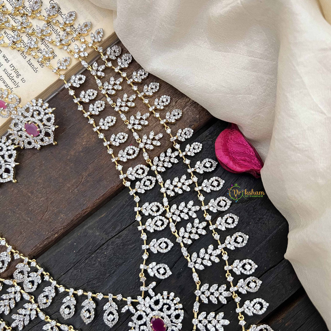 Vriksham Elegant Red Stone Embellished Statement AD Bridal Haram-G20239