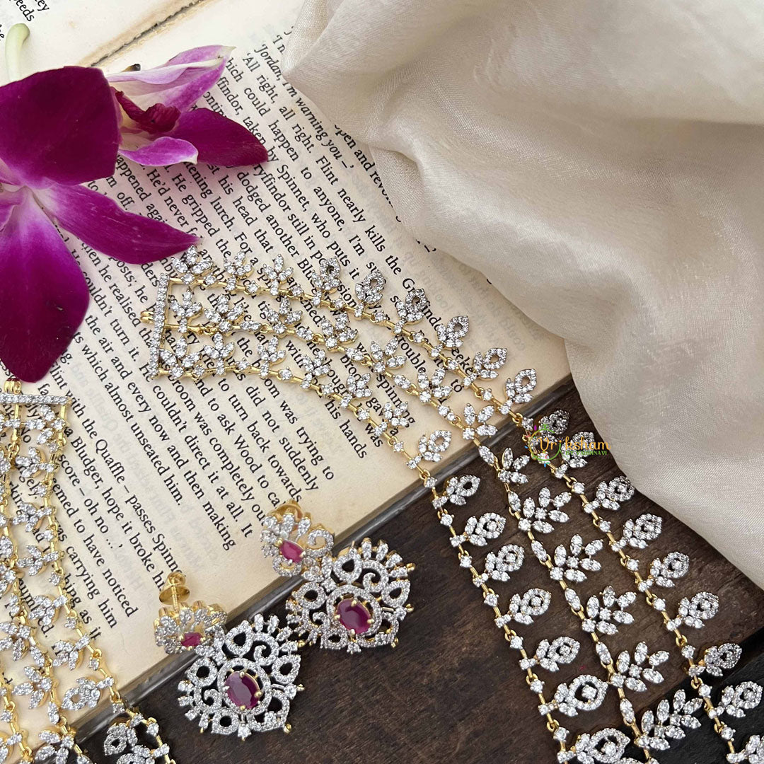 Vriksham Elegant Red Stone Embellished Statement AD Bridal Haram-G20239
