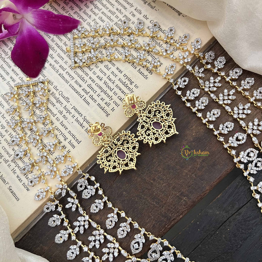 Vriksham Elegant Red Stone Embellished Statement AD Bridal Haram-G20239