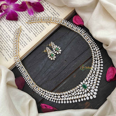 Vriksham Antique Green Centerpiece American Diamond Long Neckpiece-G20235