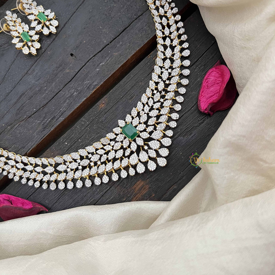 Vriksham Antique Green Centerpiece American Diamond Long Neckpiece-G20235