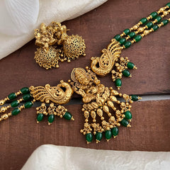 3 Layer Ganpati Pendant Choker-Green & Golden Beads-G13451