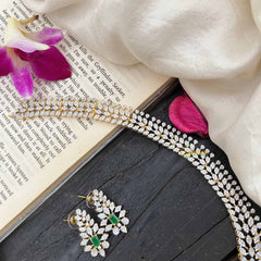 Vriksham Antique Green Centerpiece American Diamond Long Neckpiece-G20235