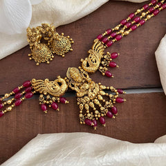 3 Layer Ganpati Pendant Choker-Red& Golden Beads-G13448