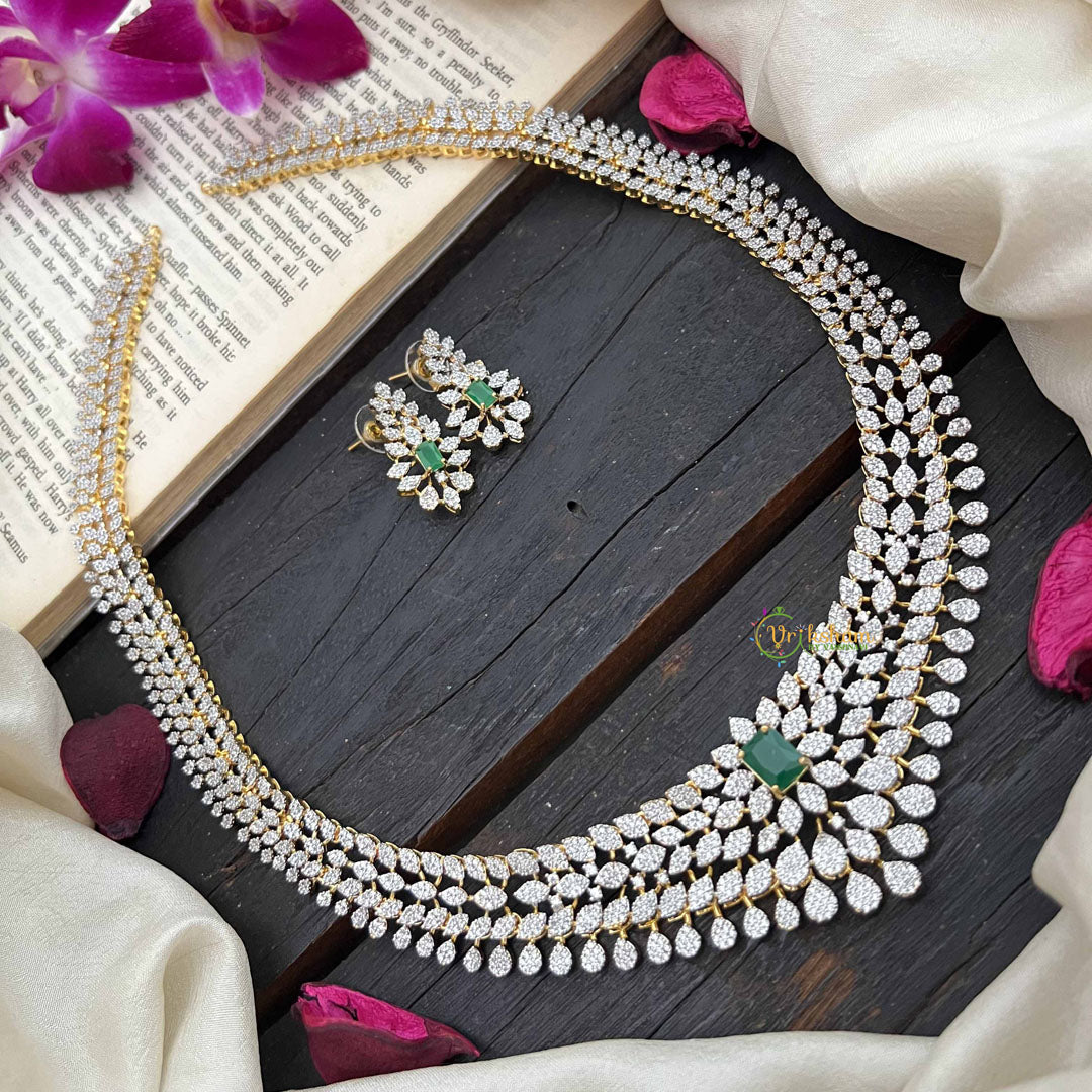 Vriksham Antique Green Centerpiece American Diamond Long Neckpiece-G20235