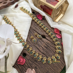 Vriksham Peacock With Green Stone Tear Drop Neckpiece-G16195