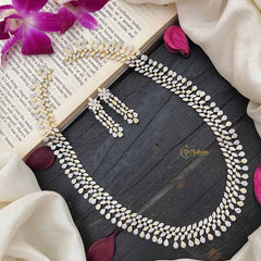 Vriksham Simple Gold & Silver Tone American Diamond Long Neckpiece-G20236