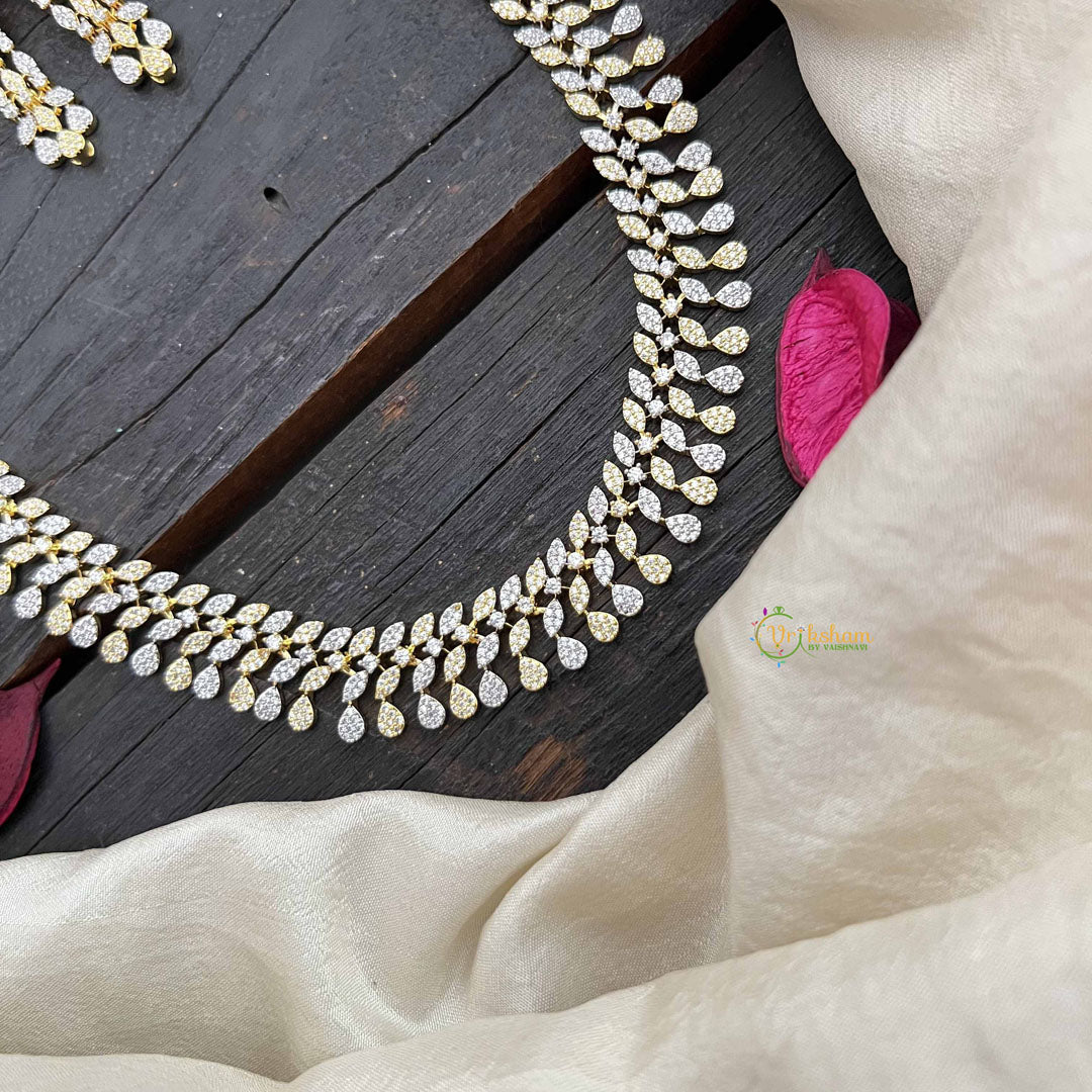Vriksham Simple Gold & Silver Tone American Diamond Long Neckpiece-G20236