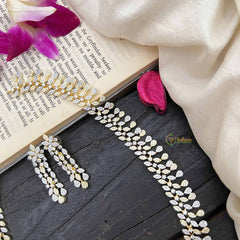 Vriksham Simple Gold & Silver Tone American Diamond Long Neckpiece-G20236