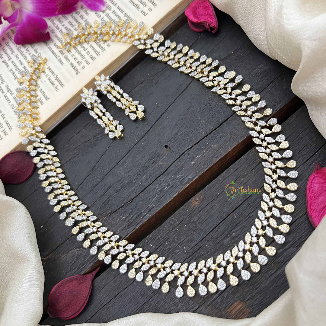 Vriksham Simple Gold & Silver Tone American Diamond Long Neckpiece-G20236