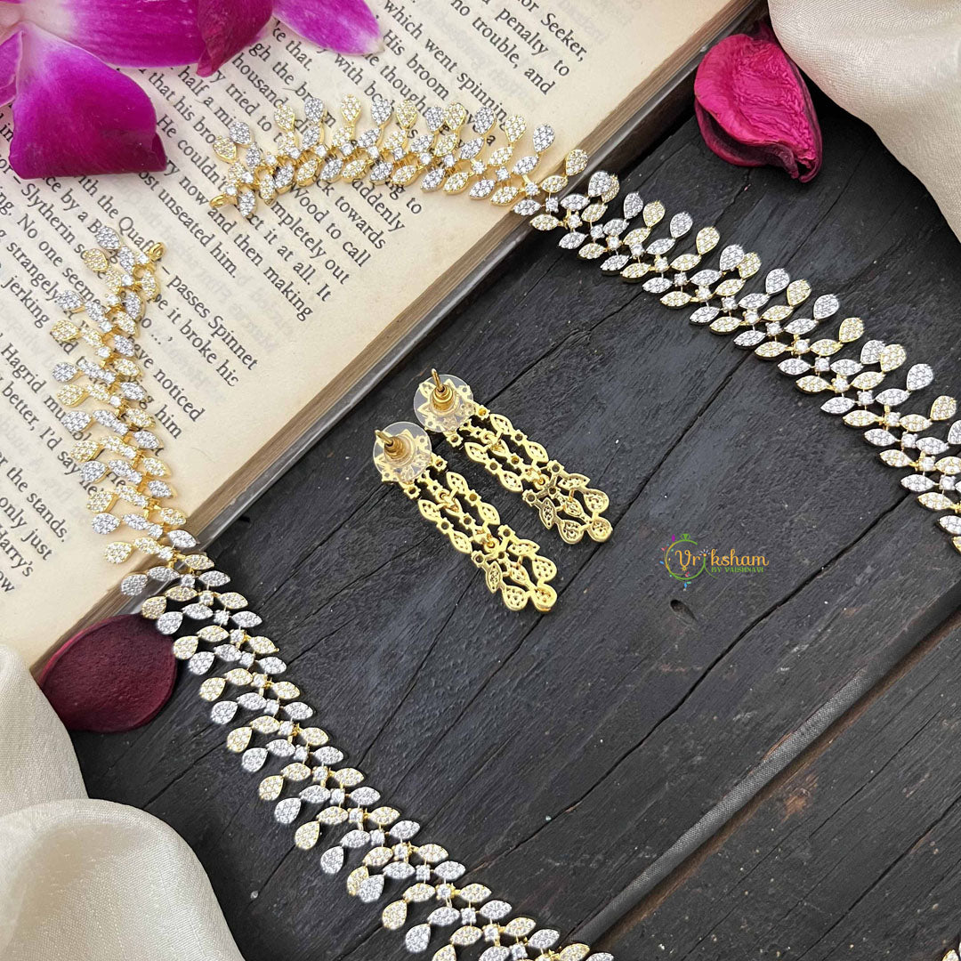Vriksham Simple Gold & Silver Tone American Diamond Long Neckpiece-G20236