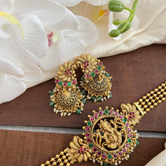 Gold Look Alike Ganesha Choker-Golden Pearl-Red Green-Pearl-G13465