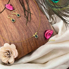 Vriksham Classic Green Oval shaped Single Pendant Invisible Chain-KG22299