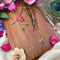 Vriksham Classic Green Oval shaped Single Pendant Invisible Chain-KG22299