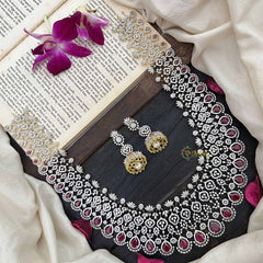 Vriksham Premium Teardrop With Red Accents American Diamond Bridal Haram-G20244