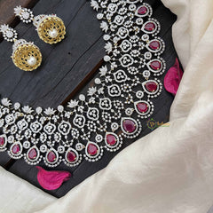 Vriksham Premium Teardrop With Red Accents American Diamond Bridal Haram-G20244