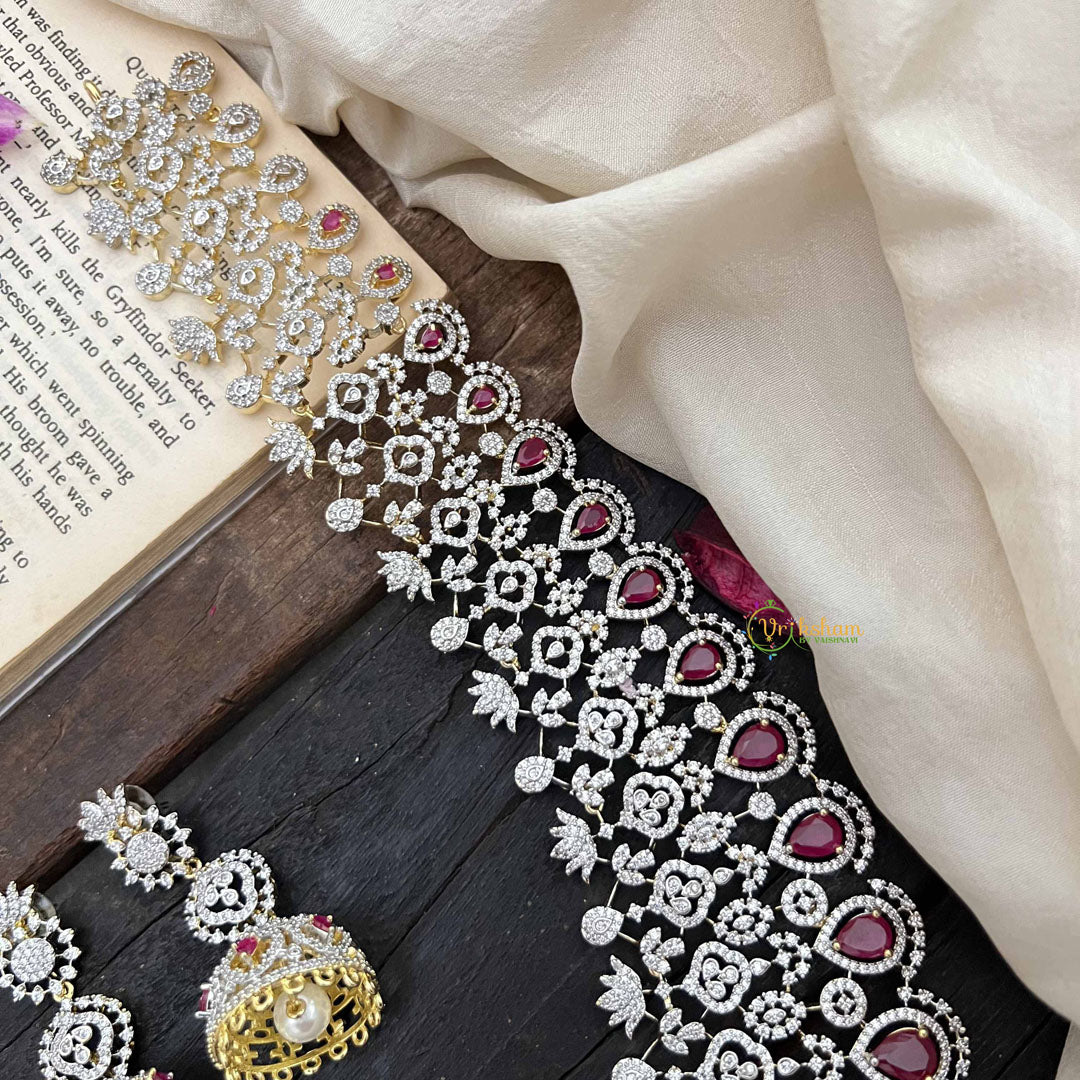 Vriksham Premium Teardrop With Red Accents American Diamond Bridal Haram-G20244