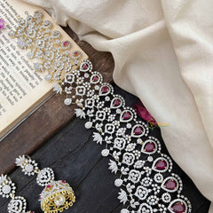 Vriksham Premium Teardrop With Red Accents American Diamond Bridal Haram-G20244