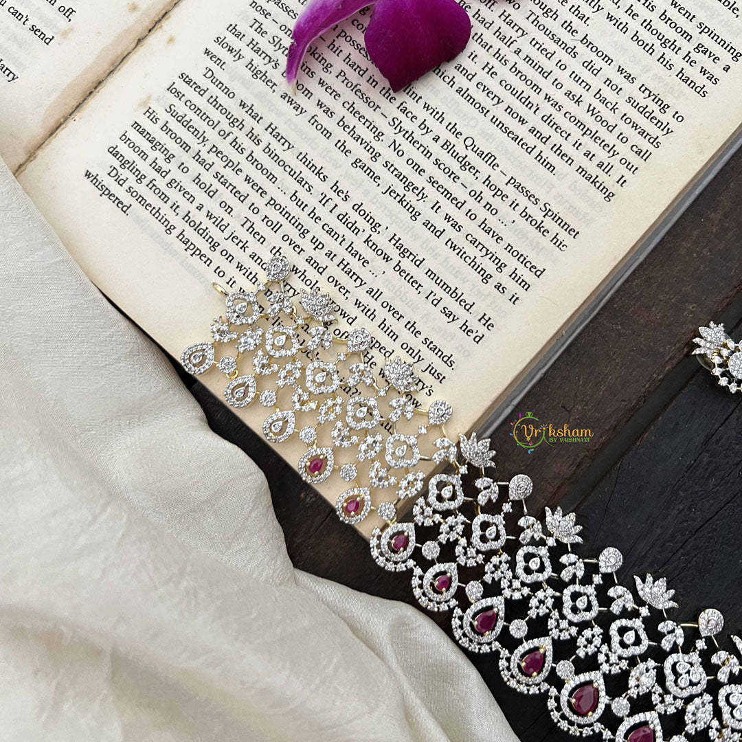 Vriksham Premium Teardrop With Red Accents American Diamond Bridal Haram-G20244