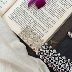 Vriksham Premium Teardrop With Red Accents American Diamond Bridal Haram-G20244