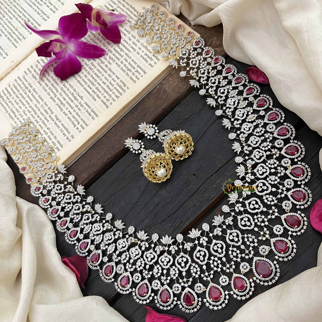 Vriksham Premium Teardrop With Red Accents American Diamond Bridal Haram-G20244