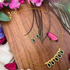 Vriksham Classic Green Oval shaped Closed 5 Pendant Invisible Chain-KG22300