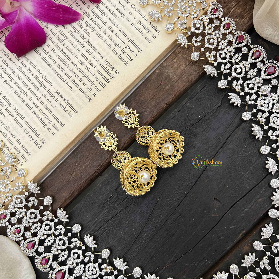 Vriksham Premium Teardrop With Red Accents American Diamond Bridal Haram-G20244