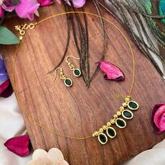 Vriksham Classic Green Oval shaped Closed 5 Pendant Invisible Chain-KG22300