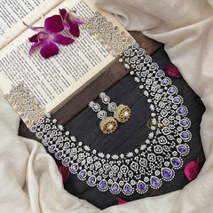 Vriksham Premium Teardrop With Purple Accents American Diamond Bridal Haram-G20243