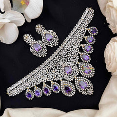Vriksham Radiant American Diamond V-Shape Choker With Purple Teardrop Fringe Choker Neckpiec-G21552