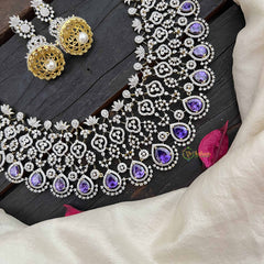 Vriksham Premium Teardrop With Purple Accents American Diamond Bridal Haram-G20243